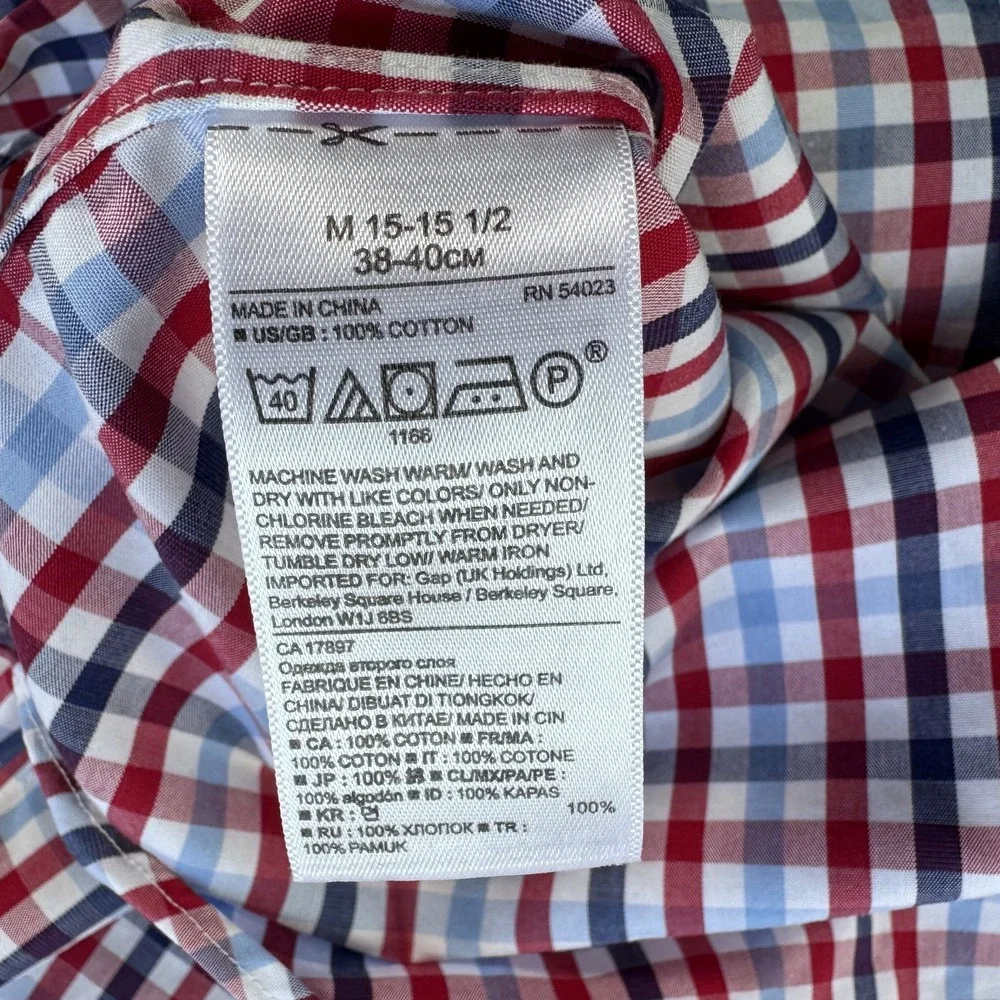 BANANA REPUBLIC Non Iron Grant Fit Button Up L/S Shirt Mens Medium BlueRedWhite